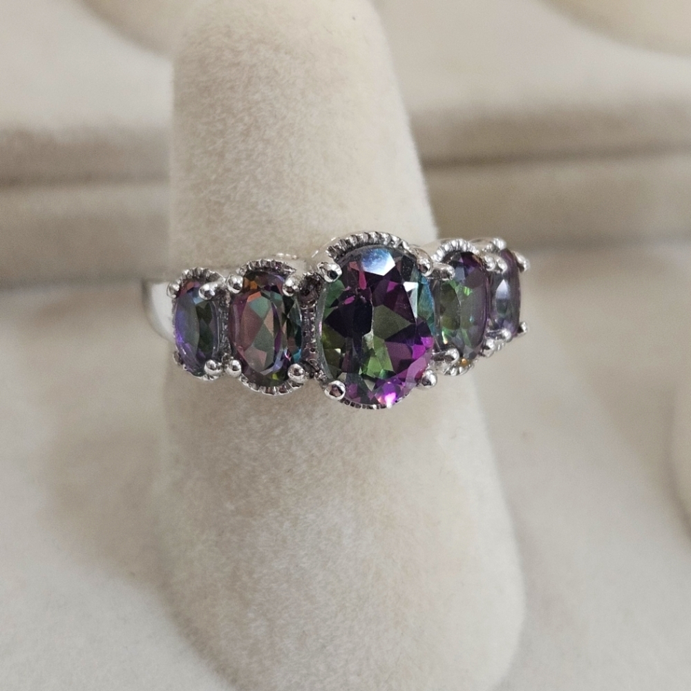 Sterling Silver 925 Mystic Topaz Ring Size 5 US